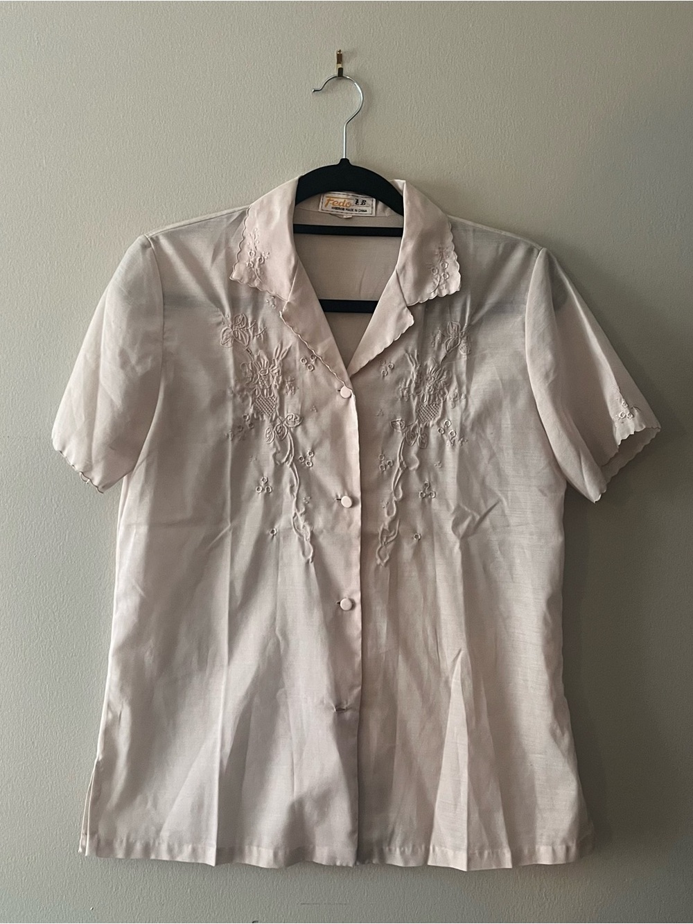Light Pink Embroidered Button-Up Blouse
